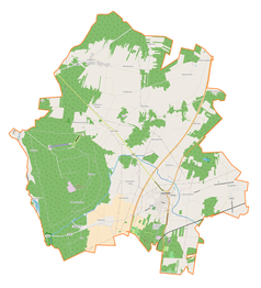 Mapa konturowa gminy Kamieńsk, po prawej nieco na dole znajduje się punkt z opisem „Barczkowice”