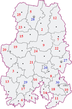 Udmurtföld járásainak térképe