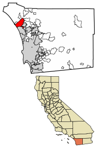 Location of Oceanside within San Diego County, California