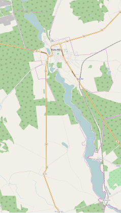 Mapa konturowa Białego Boru, u góry znajduje się punkt z opisem „Parafia greckokatolicka Narodzenia Najświętszej Maryi Panny”