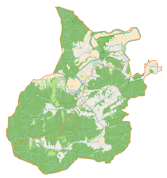 Mapa konturowa gminy Krasiczyn, na dole znajduje się punkt z opisem „Brylińce”