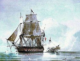 De gevechten tussen de Britse HMS Leander en de Franse Généreux, 18 augustus 1798.