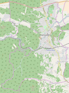 Mapa konturowa Polanicy-Zdroju, na dole nieco na prawo znajduje się punkt z opisem „Sokołówka”