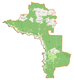 Mapa konturowa gminy Przewóz, blisko centrum po prawej na dole znajduje się punkt z opisem „Dobrzyń”