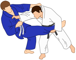 Illustration of Kibisu-gaeshi (One-hand reversal) Judo throw.