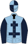 Light blue, dark blue cross of lorraine and sleeves, quartered cap