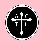 White cross and ACTC against a black-and-pink background