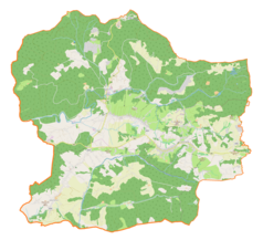 Mapa konturowa gminy Istebna, u góry nieco na lewo znajduje się punkt z opisem „Wilcze”