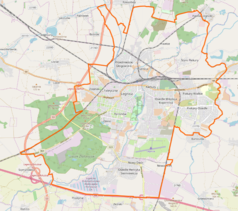 Mapa konturowa Legnicy, w centrum znajduje się punkt z opisem „Katedra Świętych Apostołów Piotra i Pawła w Legnicy”