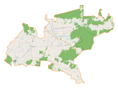 Mapa konturowa gminy Mniów, w centrum znajduje się punkt z opisem „Mniów”