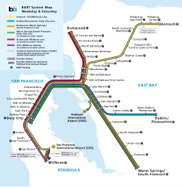 Kaart van het BART-netwerk