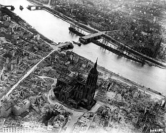 1944 Aerial photograph of the bombed cathedral during World War 2