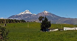 Panorama over de Illinza Sur (links) en Illiniza Norte (rechts)