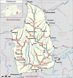 Übersichtskarte der Oberhalbsteiner Alpen