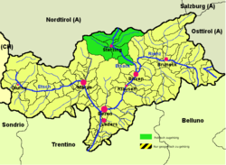 Wipptal district (highlighted in green) within South Tyrol