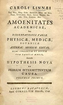 Title page of volume one of Amoenitates Academicae