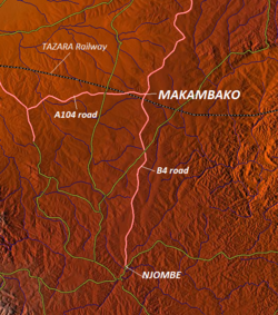 Map of Makambako showing infrastructure