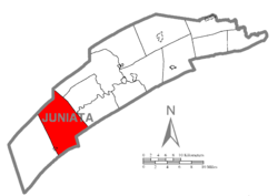 Map of Juniata County, Pennsylvania highlighting Tuscarora Township