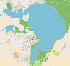 Mapa konturowa Morynia, w centrum znajduje się punkt z opisem „Kościół Świętego Ducha w Moryniu”