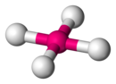 Σκελετικό μοντέλο ενός επίπεδου μορίου με ένα κεντρικό άτομο συμμετρικά συνδεδεμένο με τέσσερα περιφερειακά άτομα φθορίου.