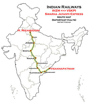 Visakhapatnam Swarnajayanthi Express Route map