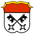 Gemeinde Tyrlaching Unter rotem Schildhaupt in Silber zwei gekreuzte schwarze Schlüssel.