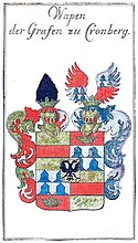 Wappen des Kraft Adolf Otto, Graf von Kronberg, Hohengeroldseck und Falkenstein, Freiherr von Oberstein, Herr zu Poritschen, Borbey, Flörchingen und Abenheim