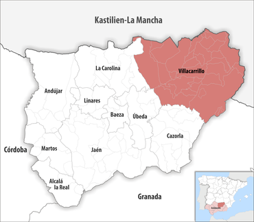 Die Lage des Gerichtsbezirk Villacarrillo in der Provinz Jaén