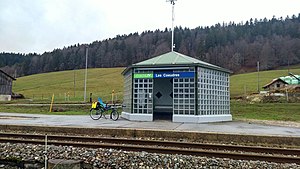 Shelter on platform next to railway line