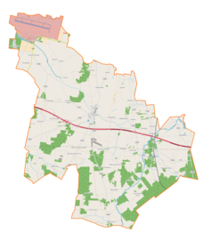 Mapa konturowa gminy Parzęczew, po lewej nieco na dole znajduje się punkt z opisem „Skórka”