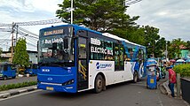 Transjakarta electric bus for bus rapid transit system serving in Jakarta