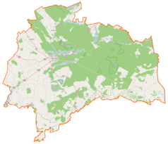 Mapa konturowa powiatu augustowskiego, po lewej nieco na dole znajduje się punkt z opisem „Nowiny Stare”