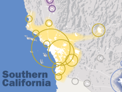 The southern California megaregion. To the North is the northern California megaregion while to the east is the Arizona Sun Corridor.