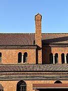 The side view of the church, showing Neo-Romanesque windows