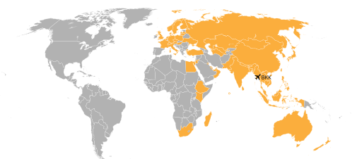 Destinations from Suvarnabhumi Airport,  Thailand