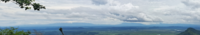 Panoramic view of the Guanacaste Volcanic Range, in northwestern Costa Rica (excluding the Arenal Volcano). From left to right: Orosí Volcano, Rincón de la Vieja Volcano, Miravalles Volcano, Tenorio Volcano.