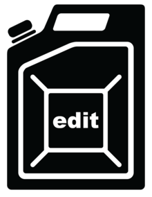 A black and white graphic of a gas or petrol can with the word "edit" at the center of the can