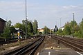 Bahnhof Weiden mit ausfahrendem Zug nach Bayreuth, nach rechts die Strecke nach Oberkotzau