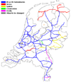 Map of railway lines in the Netherlands showing current operators