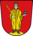 Stadt Waischenfeld In Rot ein auf goldenem Boden stehender Kaiser mit pelzverbrämtem goldenen Mantel, blau gefütterter goldener Krone und blauen Schuhen, in der Rechten das goldene Zepter, in der Linken den Reichsapfel.