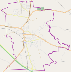 Mapa konturowa Pasłęka, w centrum znajduje się punkt z opisem „Wspólnota Kościoła Chrześcijan Baptystów w Pasłęku”