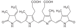 Structuurformule van fycocyanobiline, de blauwe groep chromofoorgroep