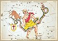 Image 13 Ophiuchus Illustration credit: Sidney Hall; restored by Adam Cuerden Ophiuchus is a constellation commonly represented in the form of a man grasping a large snake, and was formerly referred to as Serpentarius. It is a large constellation straddling the celestial equator and near the centre of the Milky Way as viewed from Earth, being surrounded by Aquila, Serpens, Scorpius, Sagittarius and Hercules. To the north of the serpent's tail is the now-obsolete constellation Taurus Poniatovii, while to its south Scutum. Ophiuchus's brightest star, Alpha Ophiuchi, represented here by the right eye of the snake charmer, was traditionally known as Rasalhague, from the Arabic meaning 'head of the serpent charmer'. This illustration is plate 12 of Urania's Mirror, a set of 32 astronomical star chart cards illustrated by Sidney Hall and first published in 1824, featuring artistic depictions of Ophiuchus, as well as Taurus Poniatovii, Scutum (here referred to as "Scutum Sobiesky") and Serpens. More selected pictures