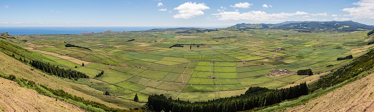 View of Terceira Island from miradouro da Serra do Cume, Azores, Portugal.