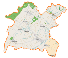 Mapa konturowa gminy Walce, na dole nieco na prawo znajduje się punkt z opisem „Dobieszowice”