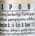 29 Mayıs 1946 tarihli Ulus gazetesinde Türkiye Futbol Birinciliği haberi.