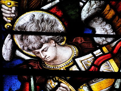 Stained glass in Christ Church Cathedral, Oxford. The chapel of Christ Church also serves as a cathedral for the Diocese of Oxford, a unique combination of university chapel and cathedral.