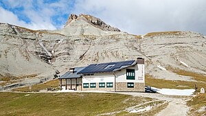 Puezhütte und Puezkofel im Herbst 2021.