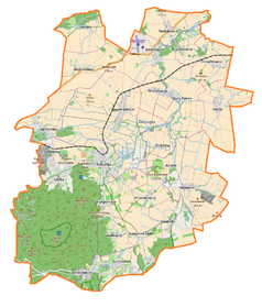 Mapa konturowa gminy Sobótka, na dole nieco na lewo znajduje się punkt z opisem „Sulistrowiczki”