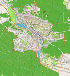 Mapa konturowa Starachowic, w centrum znajduje się punkt z opisem „Wierzbnik”